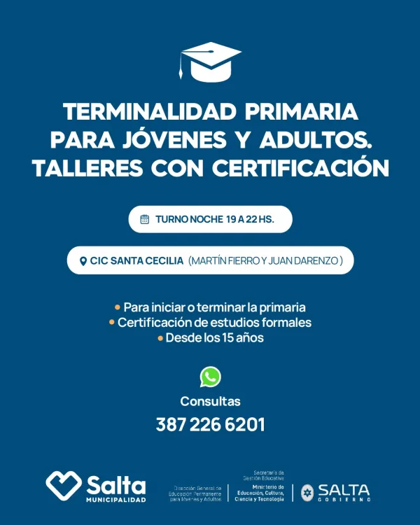 "TERMINALIDAD PRIMARIA PARA JOVENES Y ADULTOS " Talleres con Certificación
