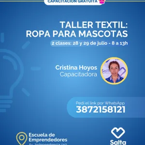 Taller textil: ropa para mascotas (Comisión 2) - 28 y 29/07/25