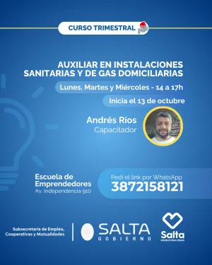 Auxiliar en instalaciones sanitarias y de gas domiciliarias - 13/10/25