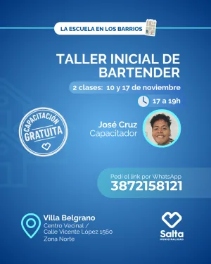 Taller inicial de bartender - 10/11/25