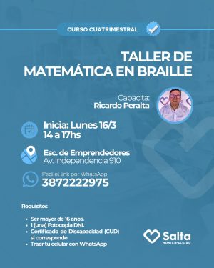 Curso cuatrimestral: Taller de matemática en BRAILLE - 16/03/2026