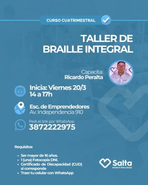 Curso cuatrimestral: Taller de braille integral - 20/03/2026