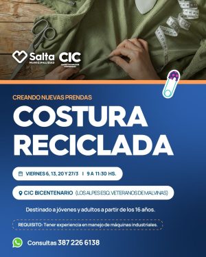 TALLER DE COSTURA RECICLADA Los Viernes en CIC Bicentenario