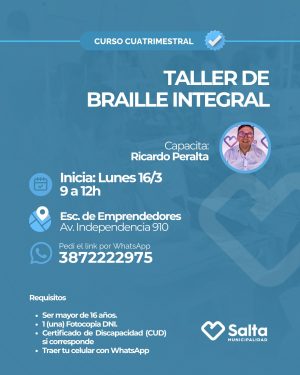 Curso cuatrimestral: Taller de braille integral - 16/03/2026
