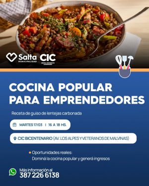 COCINA POPULAR PARA EMPRENDEDORES En CIC Bicentenario guiso de lentejas carbonada,