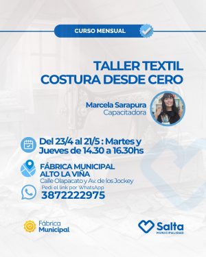 Taller textil: Costura Desde Cero - 23/04/2026