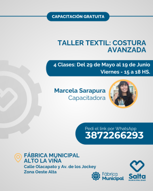 TALLER TEXTIL: COSTURA AVANZADA 29/05/26