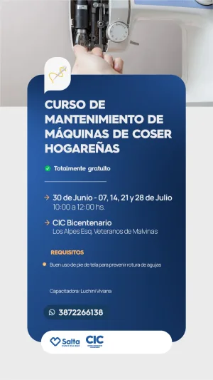 Cursos de mantenimientos de máquinas de coser hogareñas en CIC Bicentenario