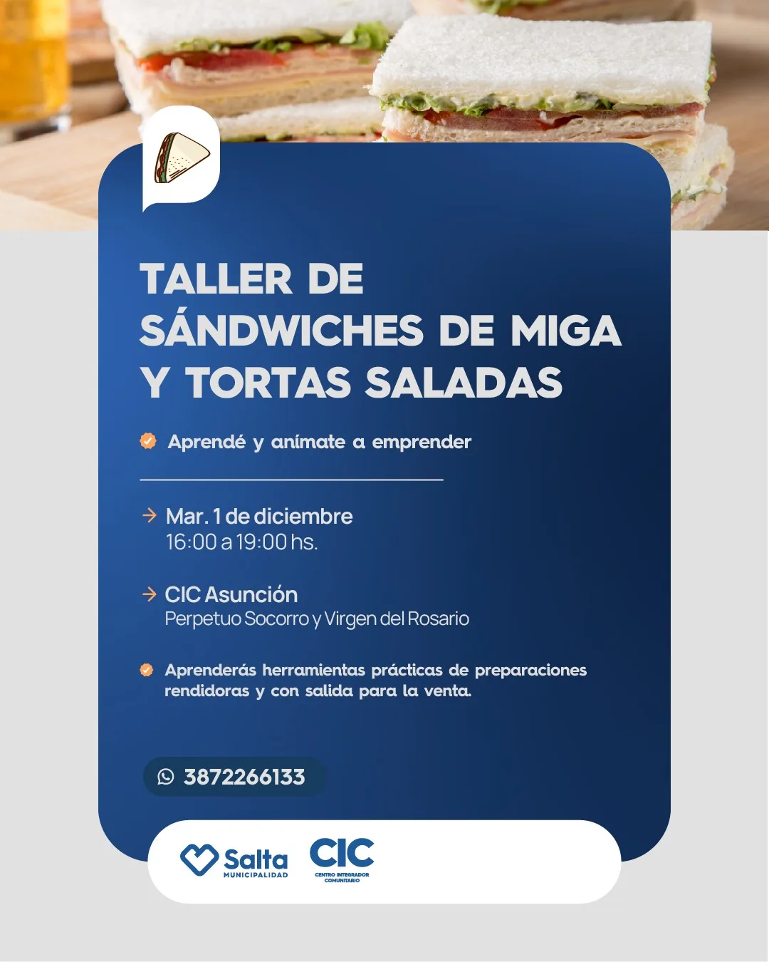TALLER DE SÁNDWICHES DE MIGA Y TORTAS SALADAS