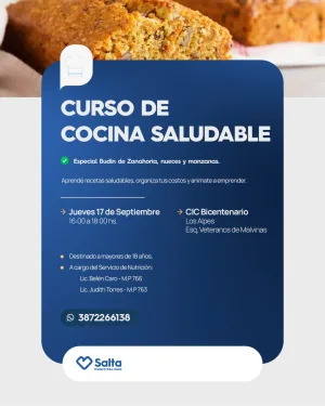 CURSO DE COCINA SALUDABLE En CIC Bicentenario Especial budín de zanahoria, nueces y manzanas !