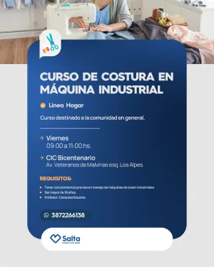 CURSO DE COSTURA EN MAQUINA INDUSTRIAL En CIC Bicentenario "LINEA HOGAR"