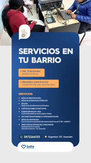 SERVICIO EN TU BARRIO - 13 DE OCTUBRE EN MERENDERO JUANA AZURDUY