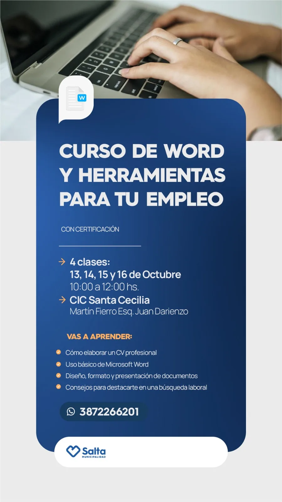 CURSO DE WORD Y HERRAMIENTAS PARA TU EMPLEO - CIC SANTA CECILIA