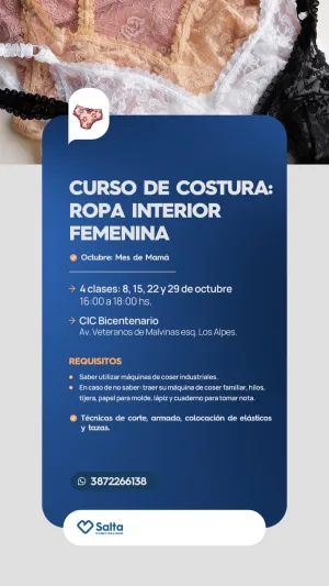 Octubre: Mes de Mamá En CIC Bicentenario CURSO DE COSTURA: "ROPA INTERIOR FEMENINA"